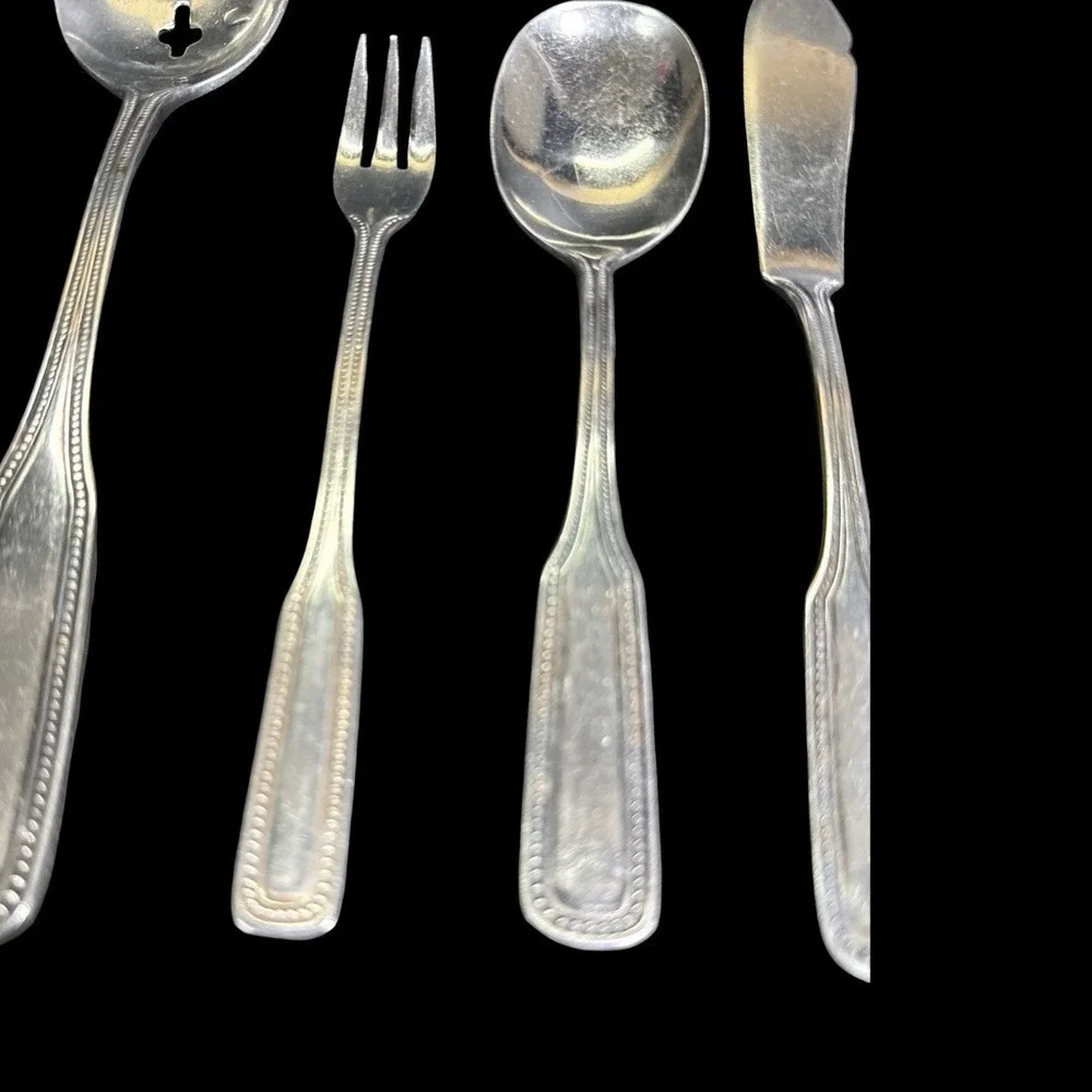 Stainless By Salem Flatware Beaded Japan Service‎ for 8 Plus Serveware Lot of 48